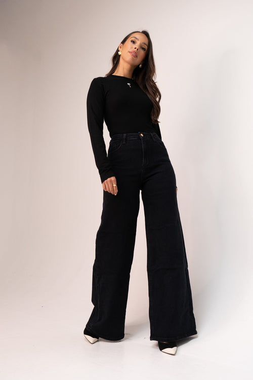 Women's Black Denim Jeans | Comfortable High-Waist Stretch Trousers 1