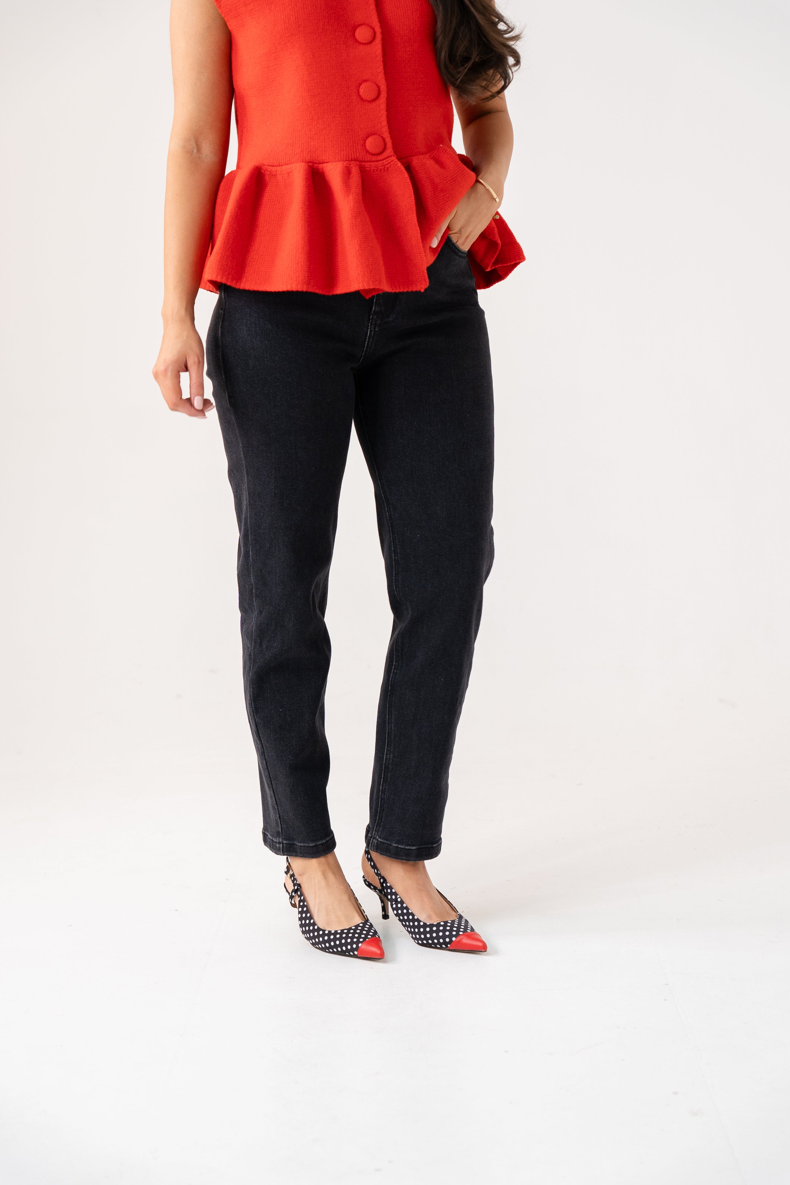 Women's Black Wash Denim Mom Jeans | High-Waisted Stylish Casual Pants 2