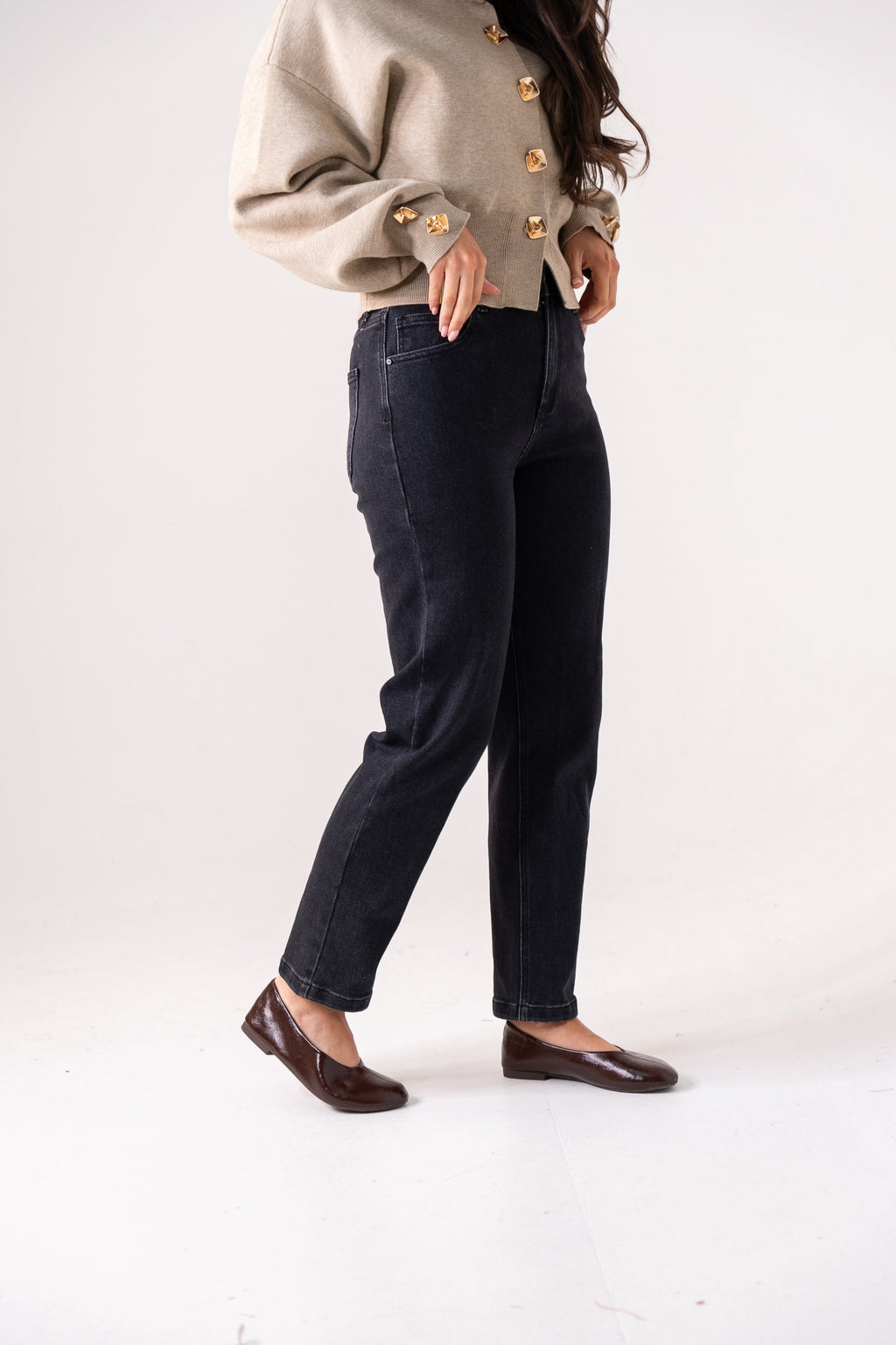Women's Black Wash Denim Mom Jeans | High-Waisted Stylish Casual Pants 4