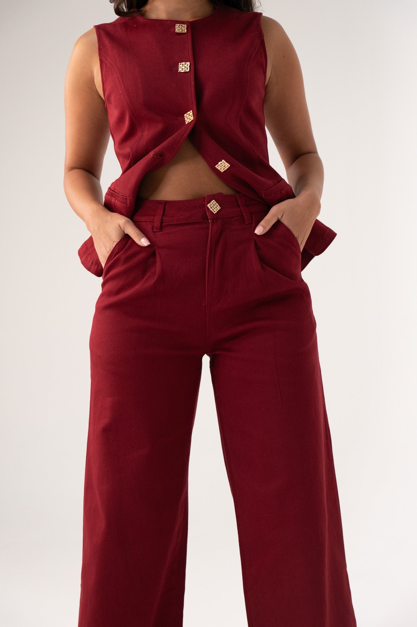 Women's Burgundy Denim Jeans | High-Waist Straight Leg Stylish Fit 2