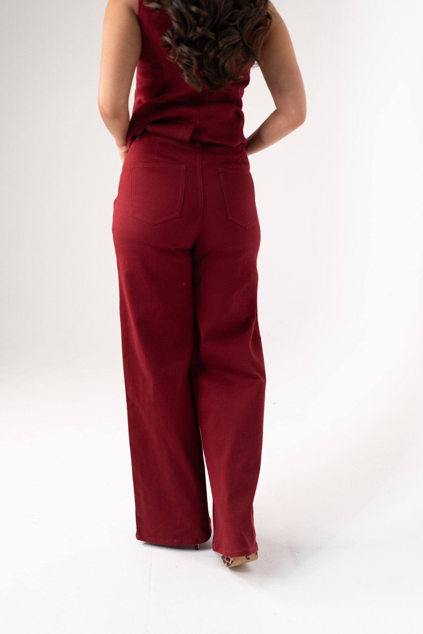 Women's Burgundy Denim Jeans | High-Waist Straight Leg Stylish Fit 4