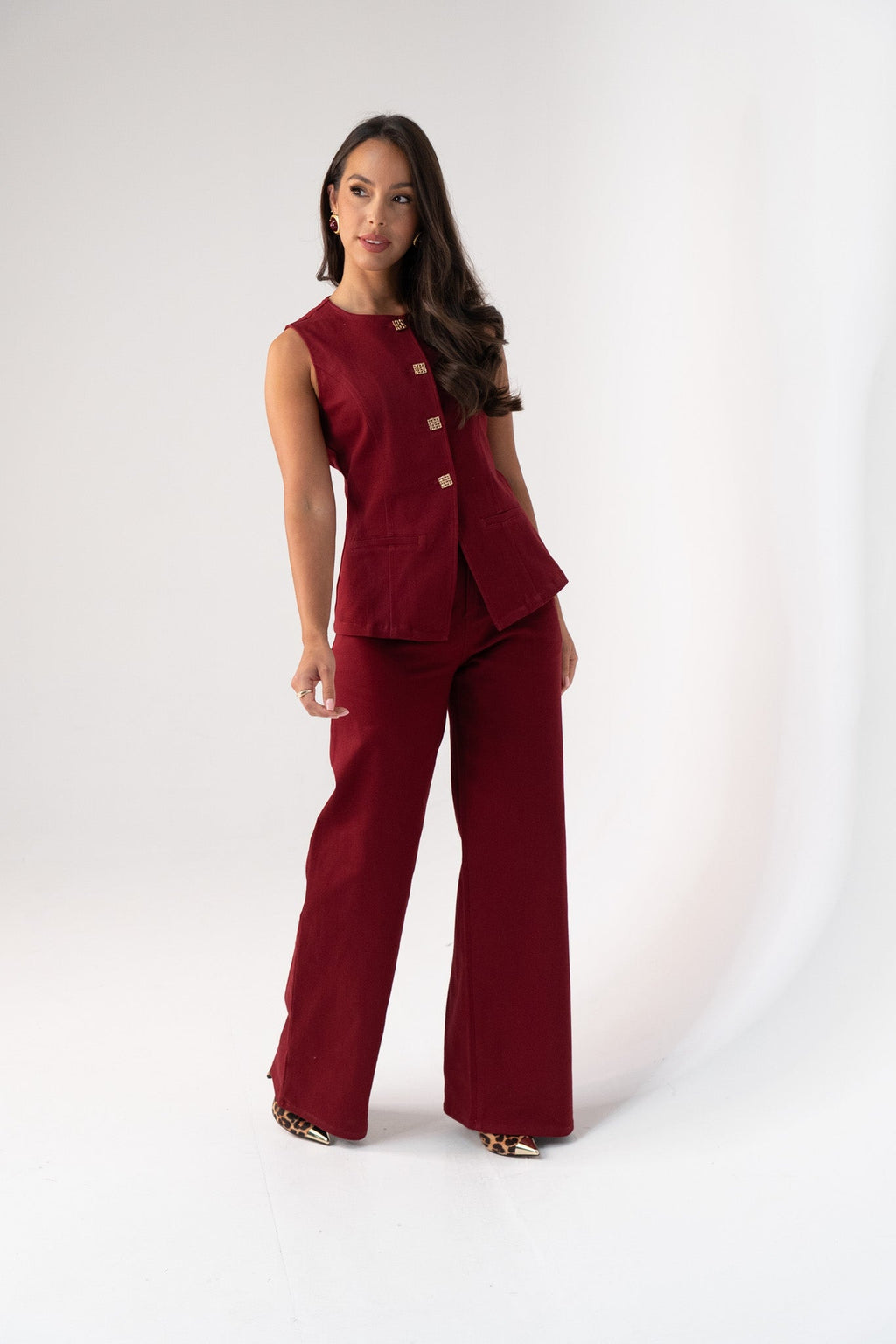 Women's Burgundy Denim Jeans | High-Waist Straight Leg Stylish Fit 5