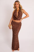 Women's Burnout Floral Co-ord Set | Elegant Cowl Halterneck Top & Maxi Skirt for Summer 0