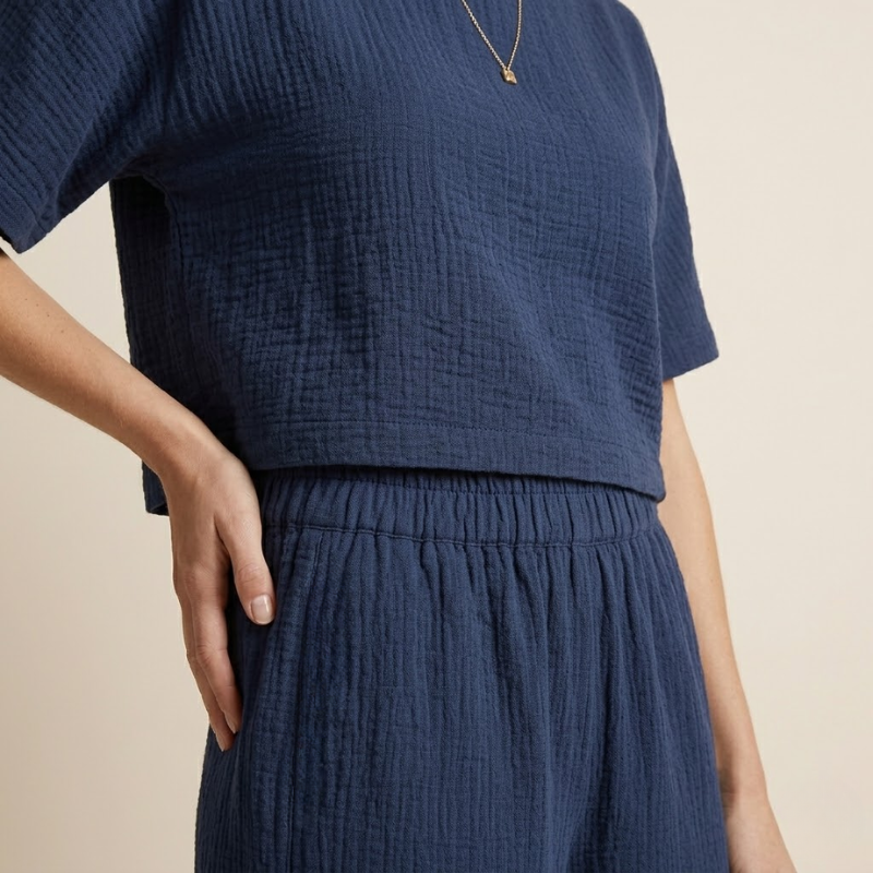 Women's Casual Cotton Two-Piece Co-ord Set | Relaxed Fit Short Sleeve Top and Wide-Leg Trousers 2