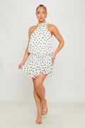 Women's Chiffon Mini Dress | Elegant White Halter Summer Dress with Asymmetrical Skirt 0