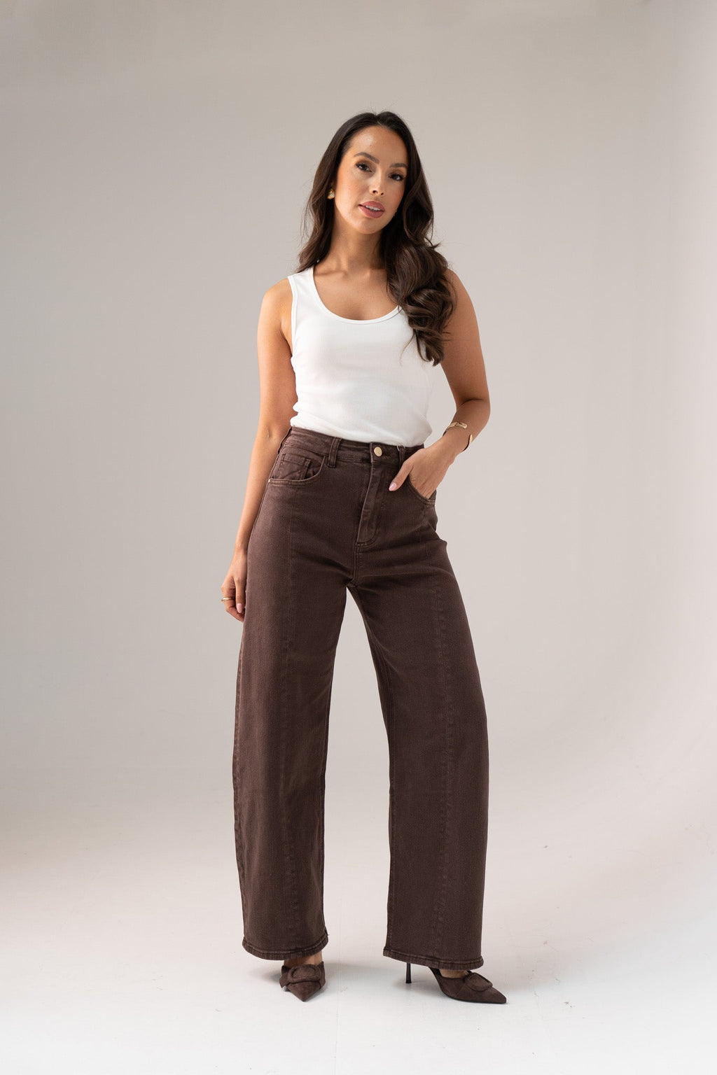Women's Chocolate Denim Barrel Jeans | Stylish High-Waist Trendy Fit 0