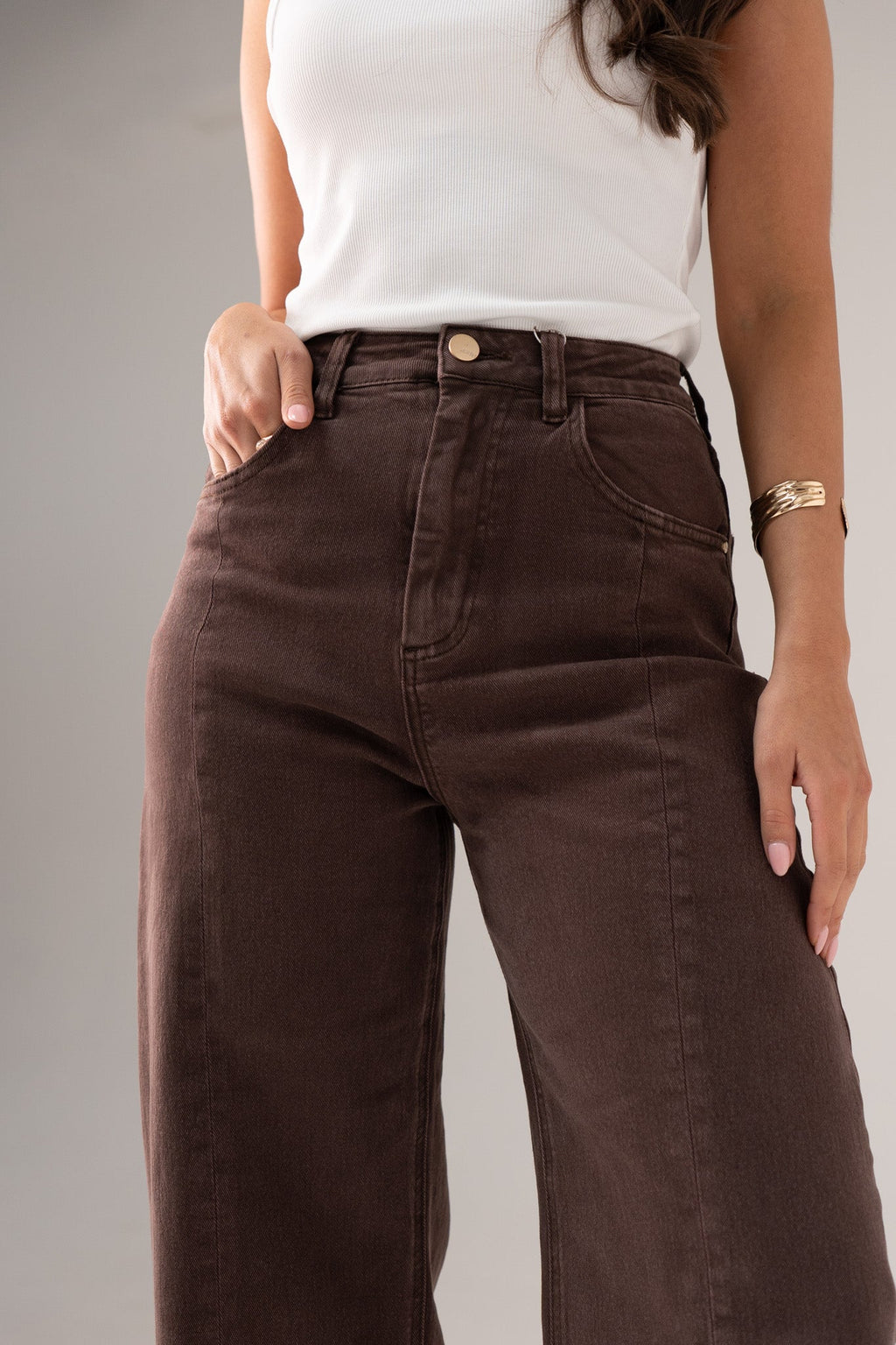 Women's Chocolate Denim Barrel Jeans | Stylish High-Waist Trendy Fit 1