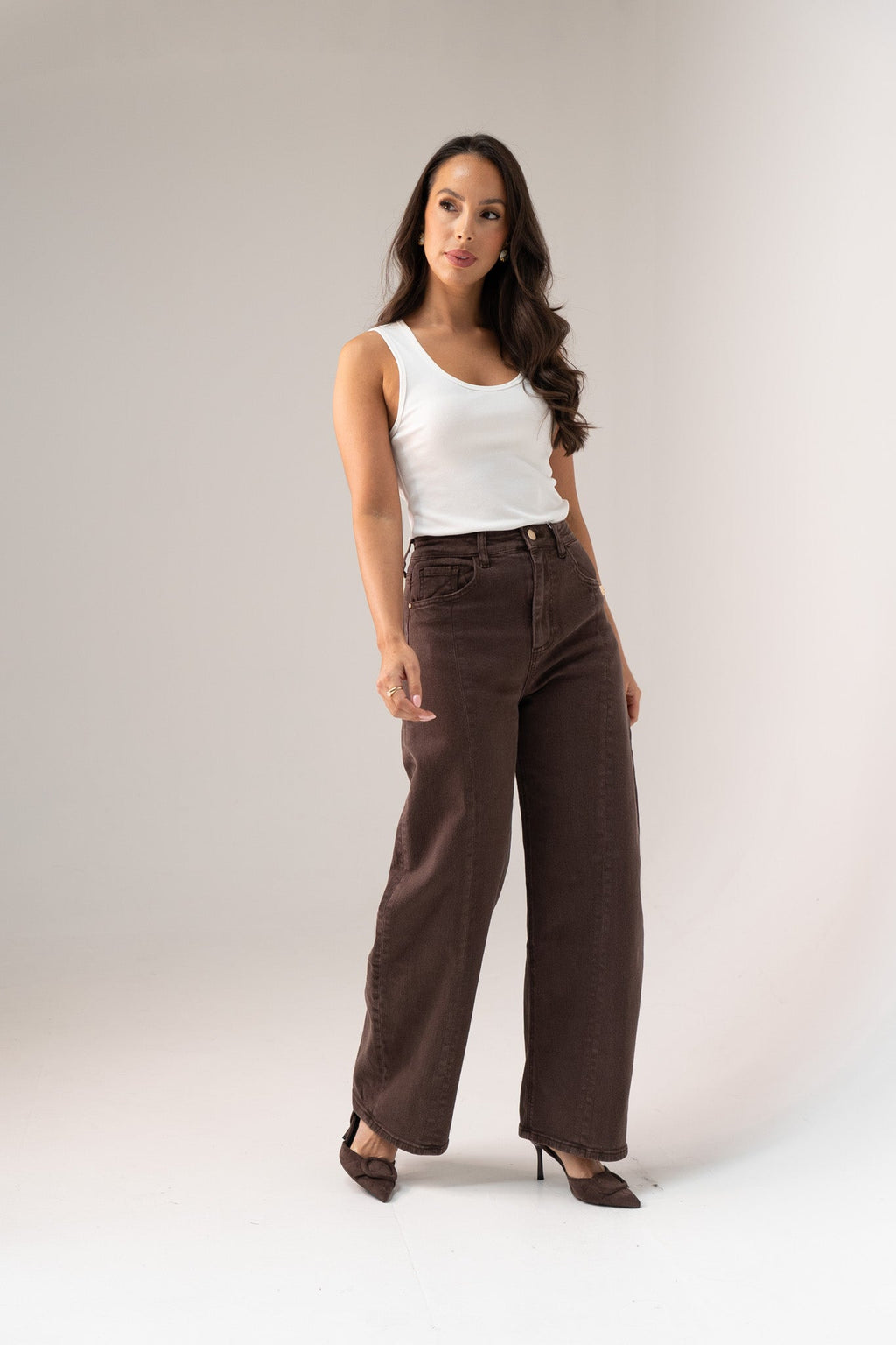 Women's Chocolate Denim Barrel Jeans | Stylish High-Waist Trendy Fit 2
