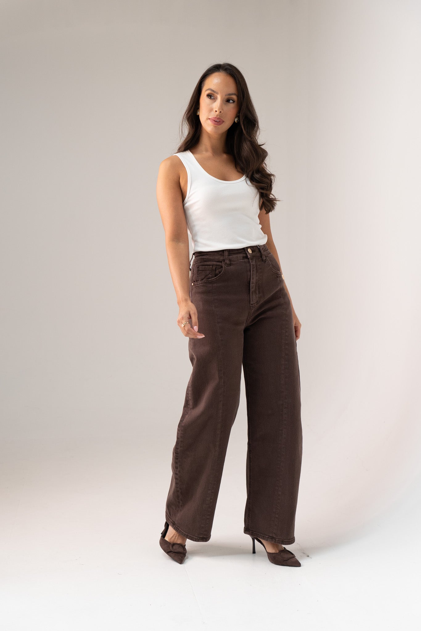 Women's Chocolate Denim Barrel Jeans | Stylish High-Waist Trendy Fit 2