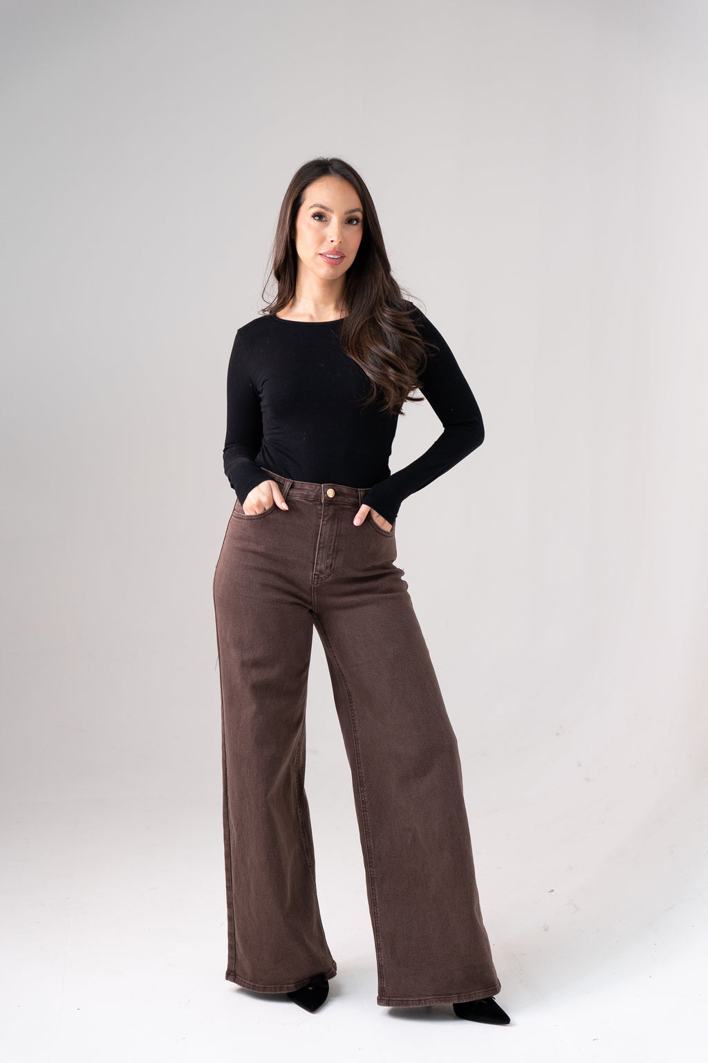 Women's Chocolate Denim Jeans | Comfortable Stretch Fit Everyday Pants 0