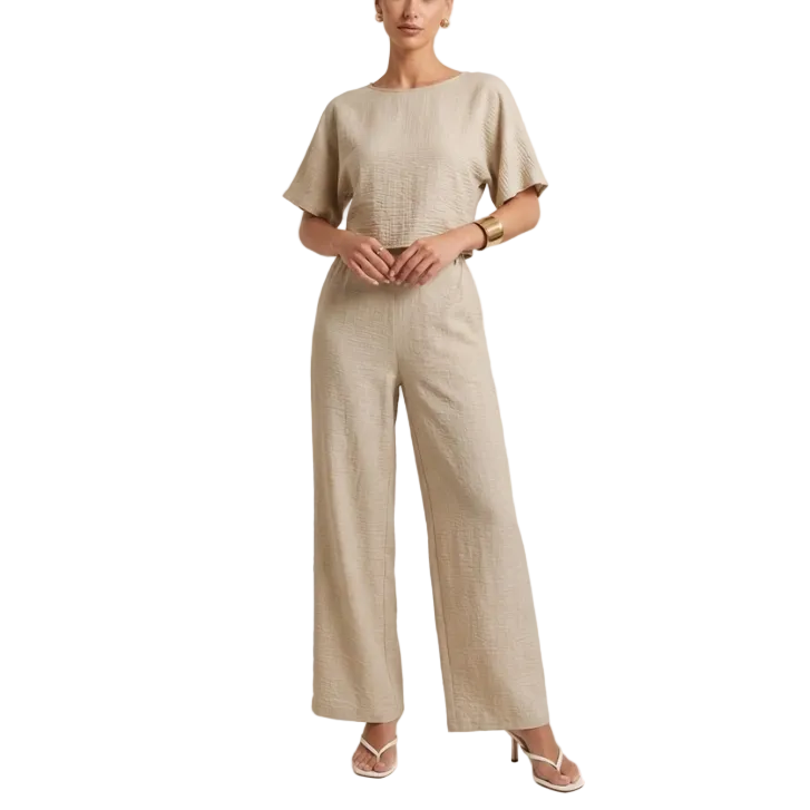 Women's Comfortable Cotton Jumpsuit | Stylish Short Sleeve Wide-Leg Outfit 0