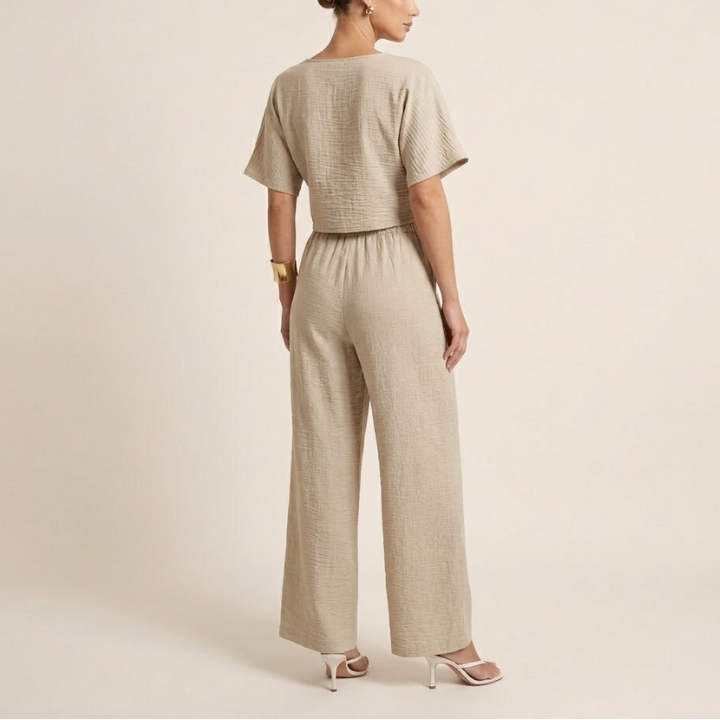 Women's Comfortable Cotton Jumpsuit | Stylish Short Sleeve Wide-Leg Outfit 1