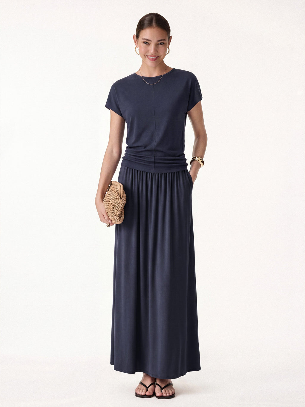 Women's Comfortable Cotton Maxi Dress Set | Elegant A-Line Summer Dress with Pockets 0