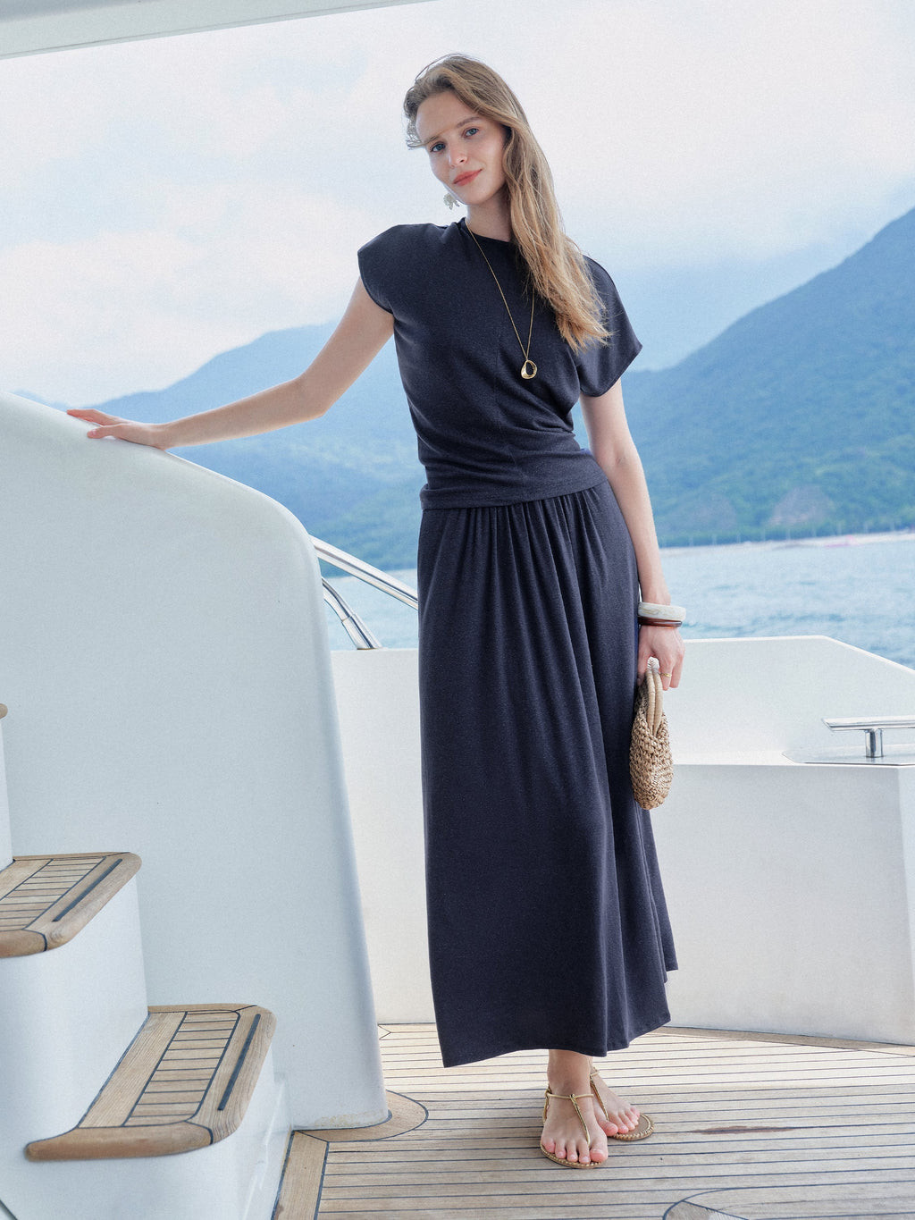 Women's Comfortable Cotton Maxi Dress Set | Elegant A-Line Summer Dress with Pockets 1