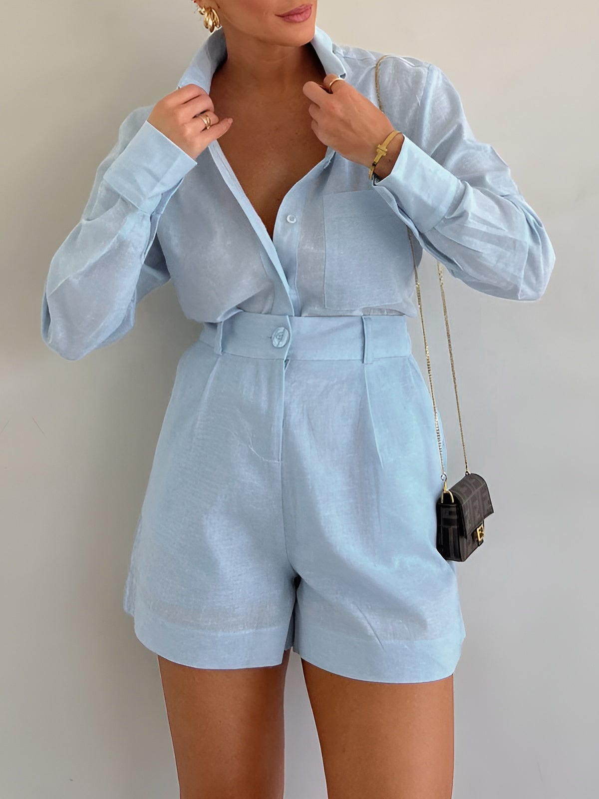 Women's Cotton Blend Long Sleeve Shirt Set | Stylish Casual Outfit for Summer 2