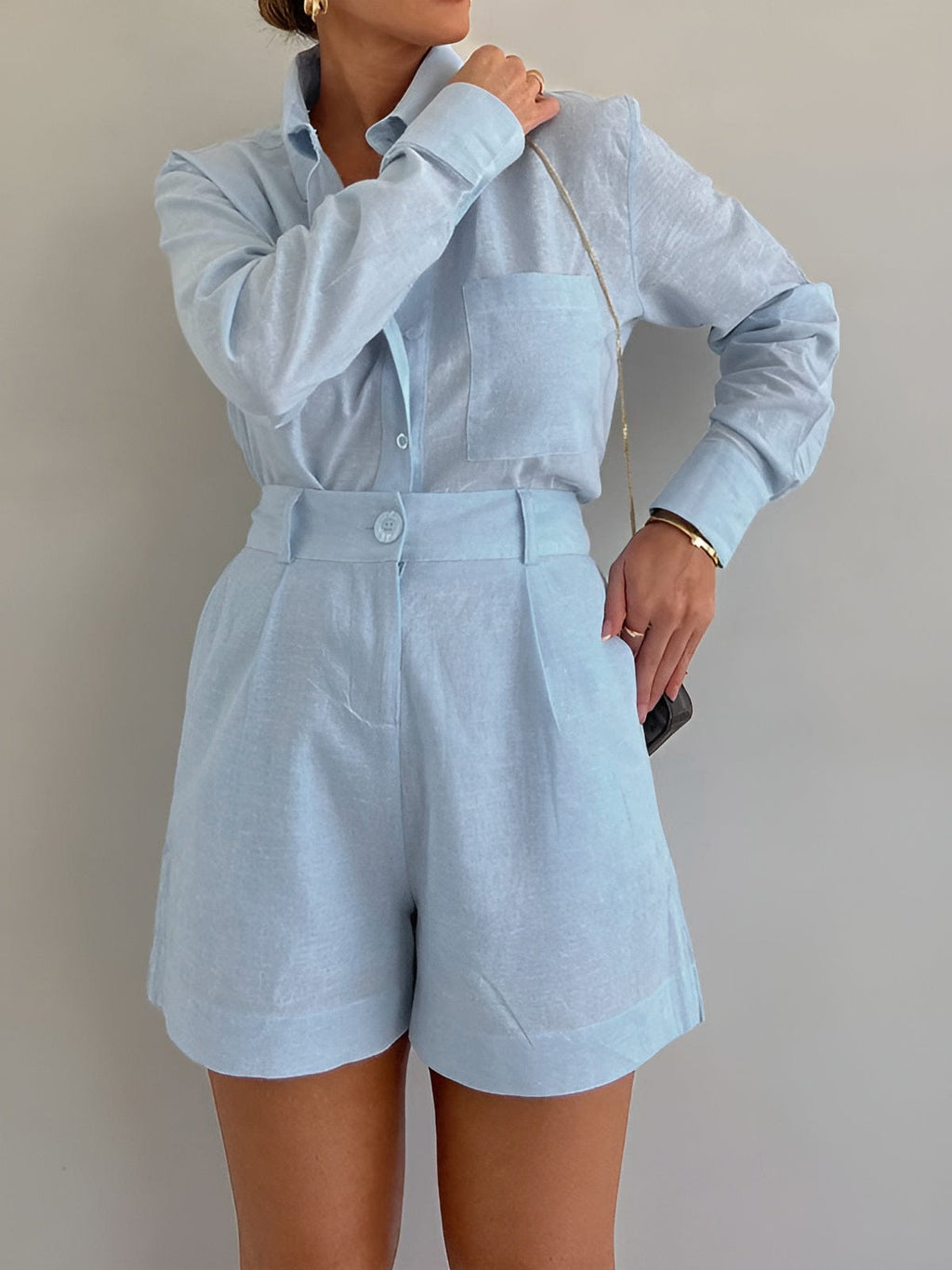 Women's Cotton Blend Long Sleeve Shirt Set | Stylish Casual Outfit for Summer 3