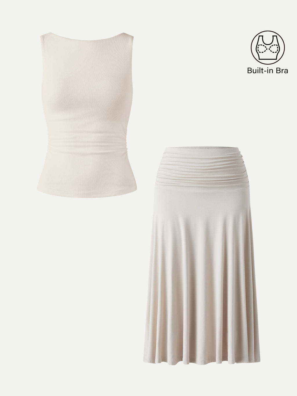Women's Cotton Blend Loungewear Set | Comfortable Bra Tank & Side Ruched Midi Skirt 1