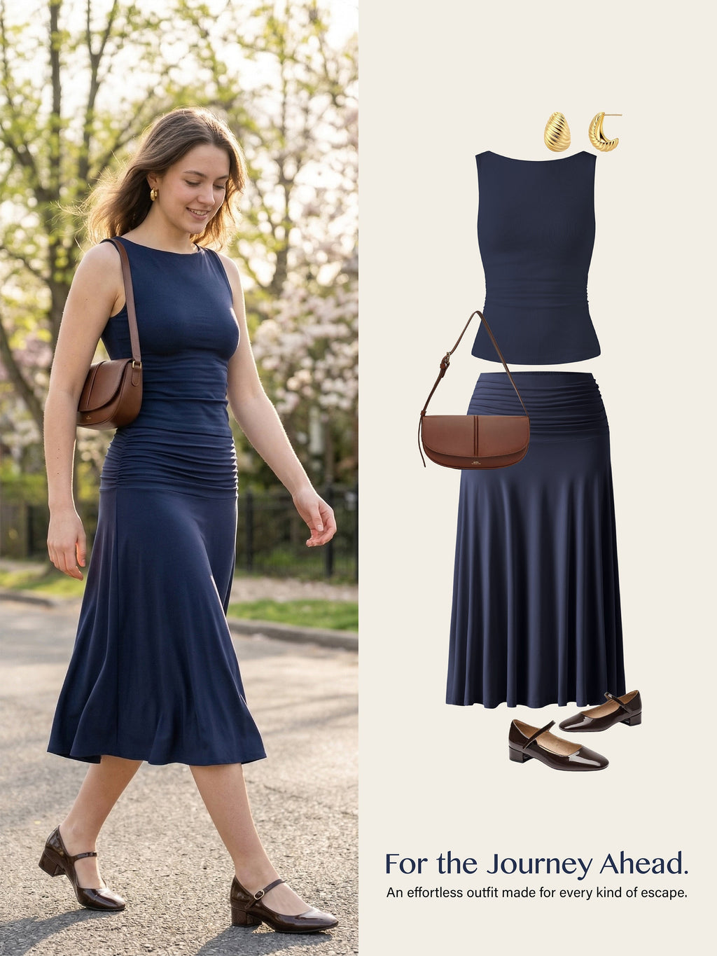 Women's Cotton Blend Loungewear Set | Comfortable Bra Tank & Side Ruched Midi Skirt 5