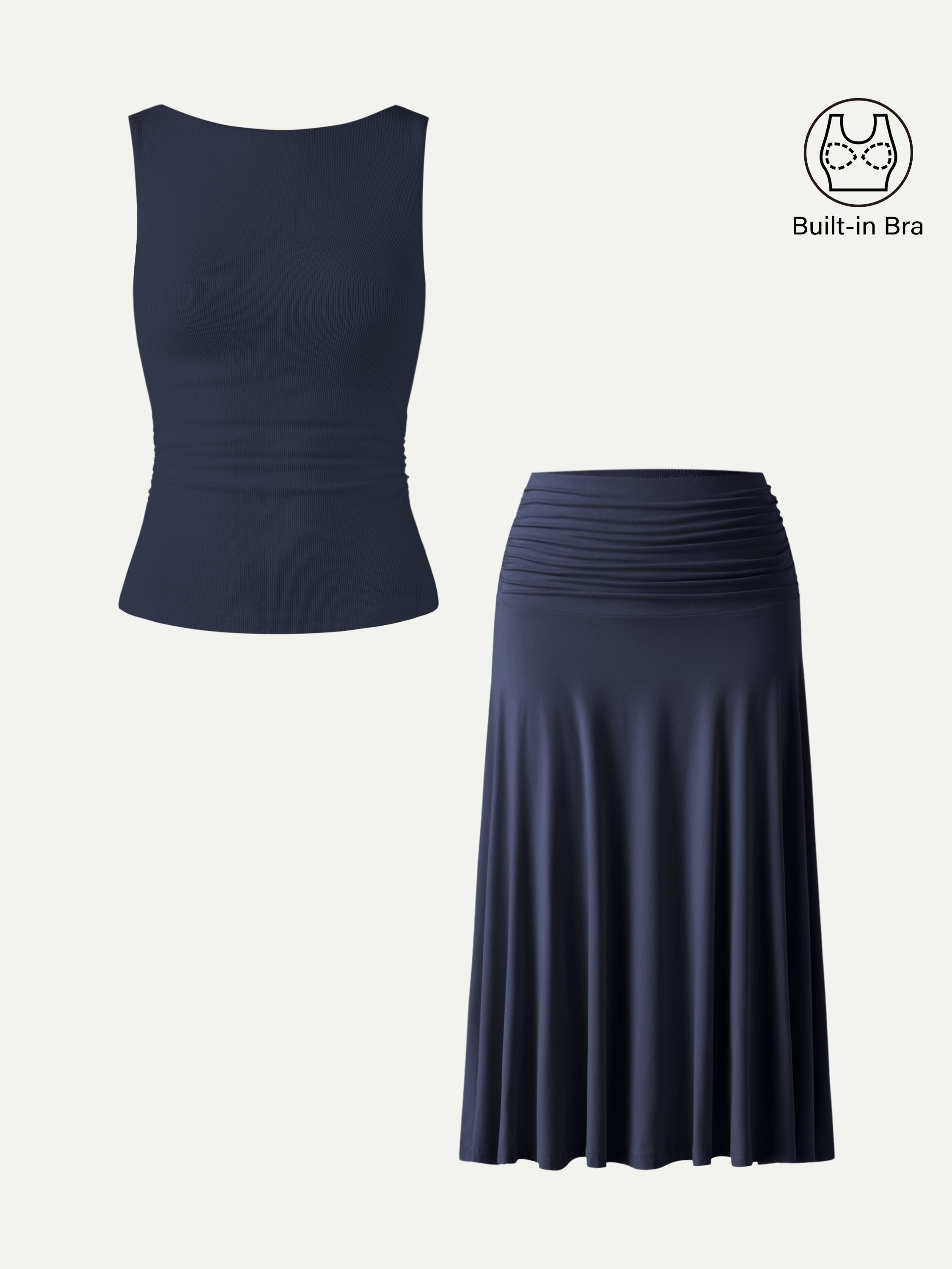 Women's Cotton Blend Loungewear Set | Comfortable Bra Tank & Side Ruched Midi Skirt 6