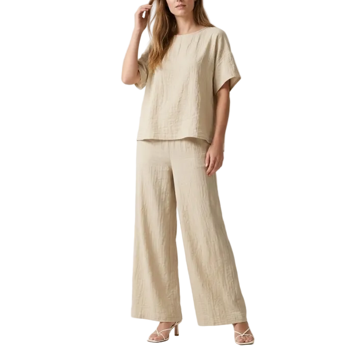 Women's Cotton Co-ord Set | Relaxed Fit Two-Piece Wide-Leg Trousers and Top 0