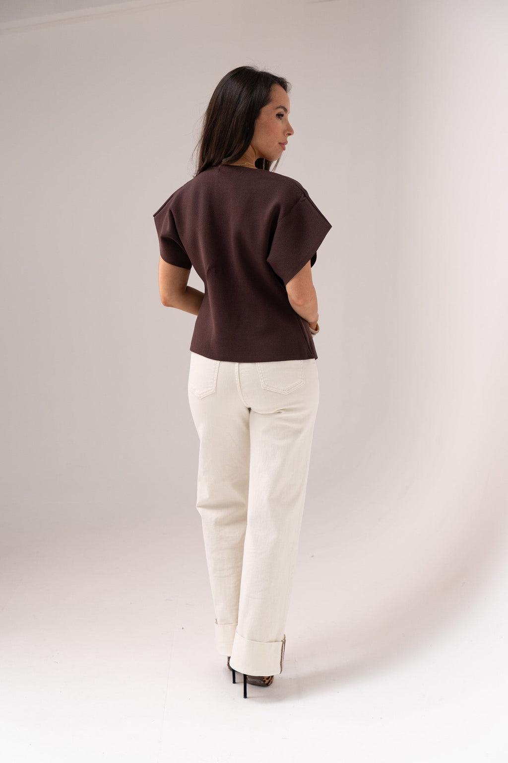 Women's Cream Denim Wide Leg Jeans | Stylish High Waist Turn-Up Pants 3