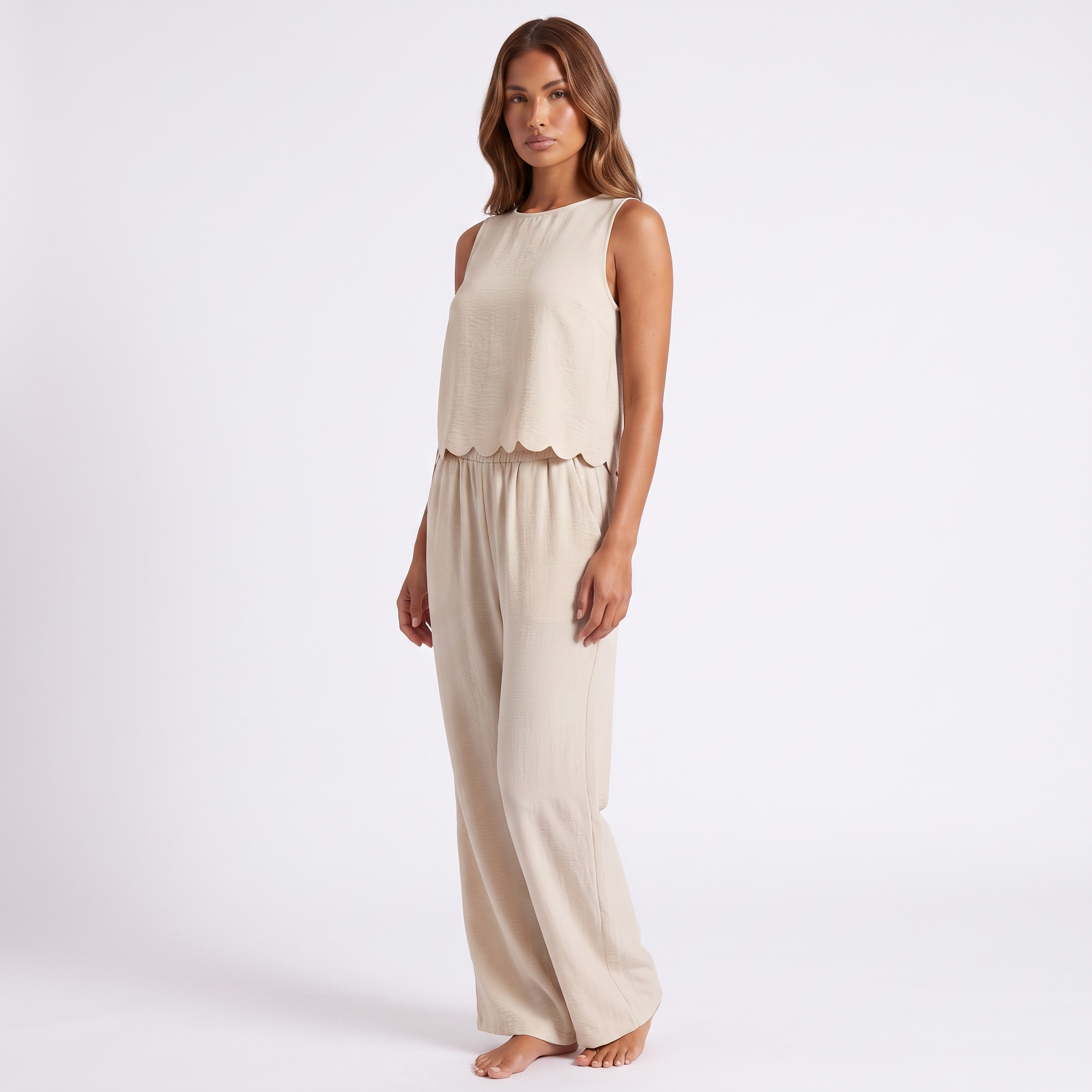 Women's Crochet-Style Two Piece Co-Ord Set | Textured Sleeveless Top and Casual Trousers 3