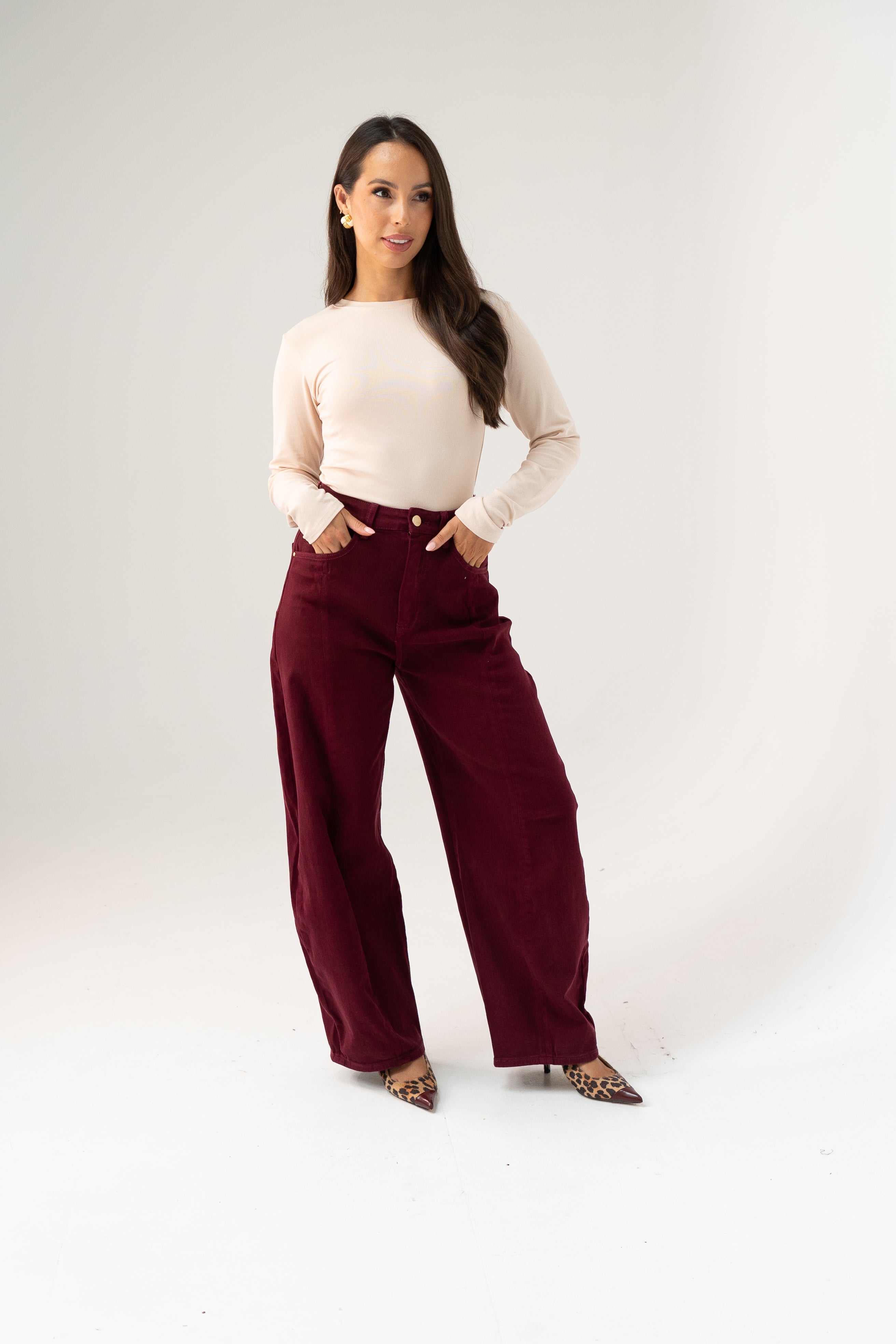 Women's Durable High-Waist Denim Jeans | Stylish Plum Barrel Fit Trousers 0