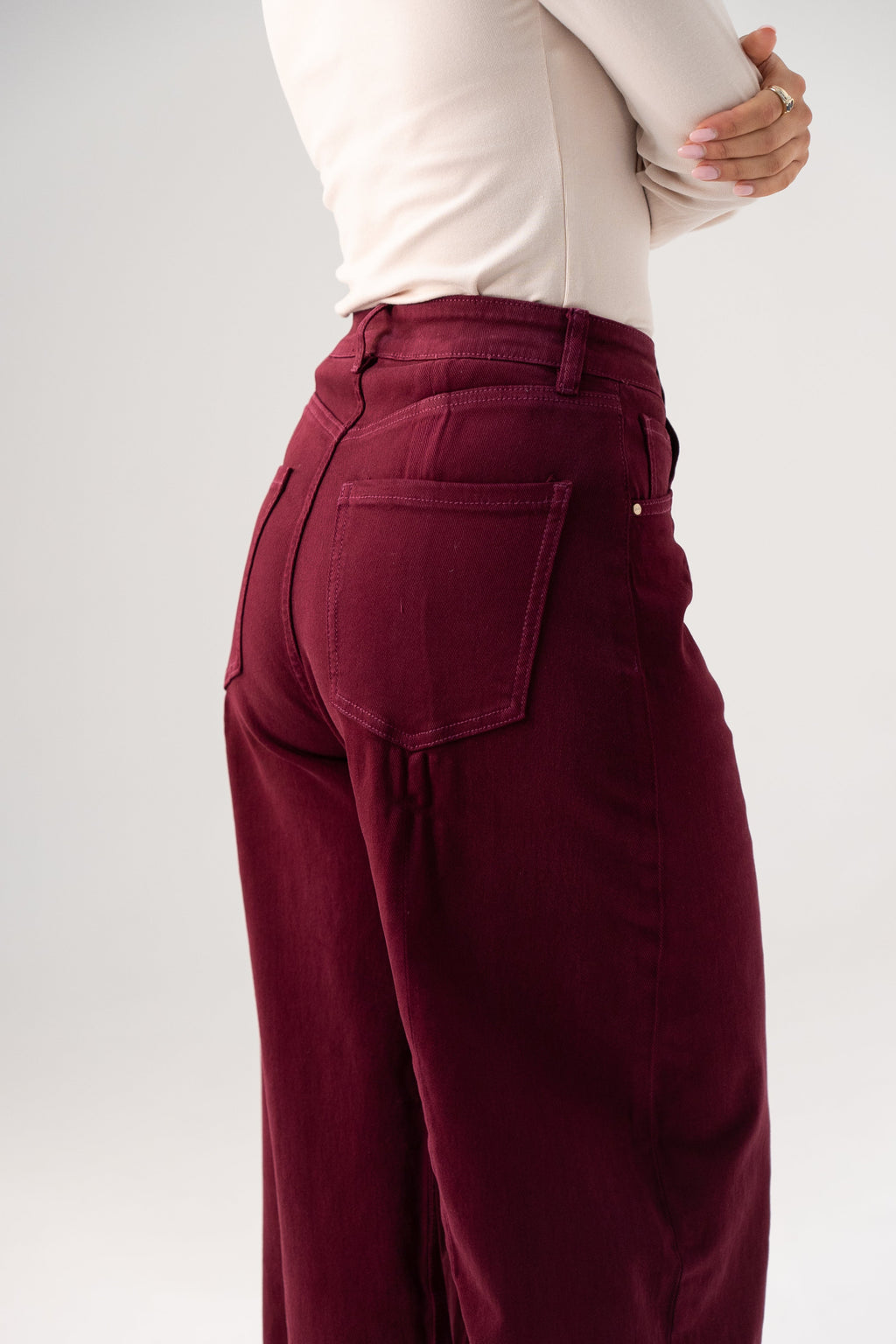 Women's Durable High-Waist Denim Jeans | Stylish Plum Barrel Fit Trousers 1