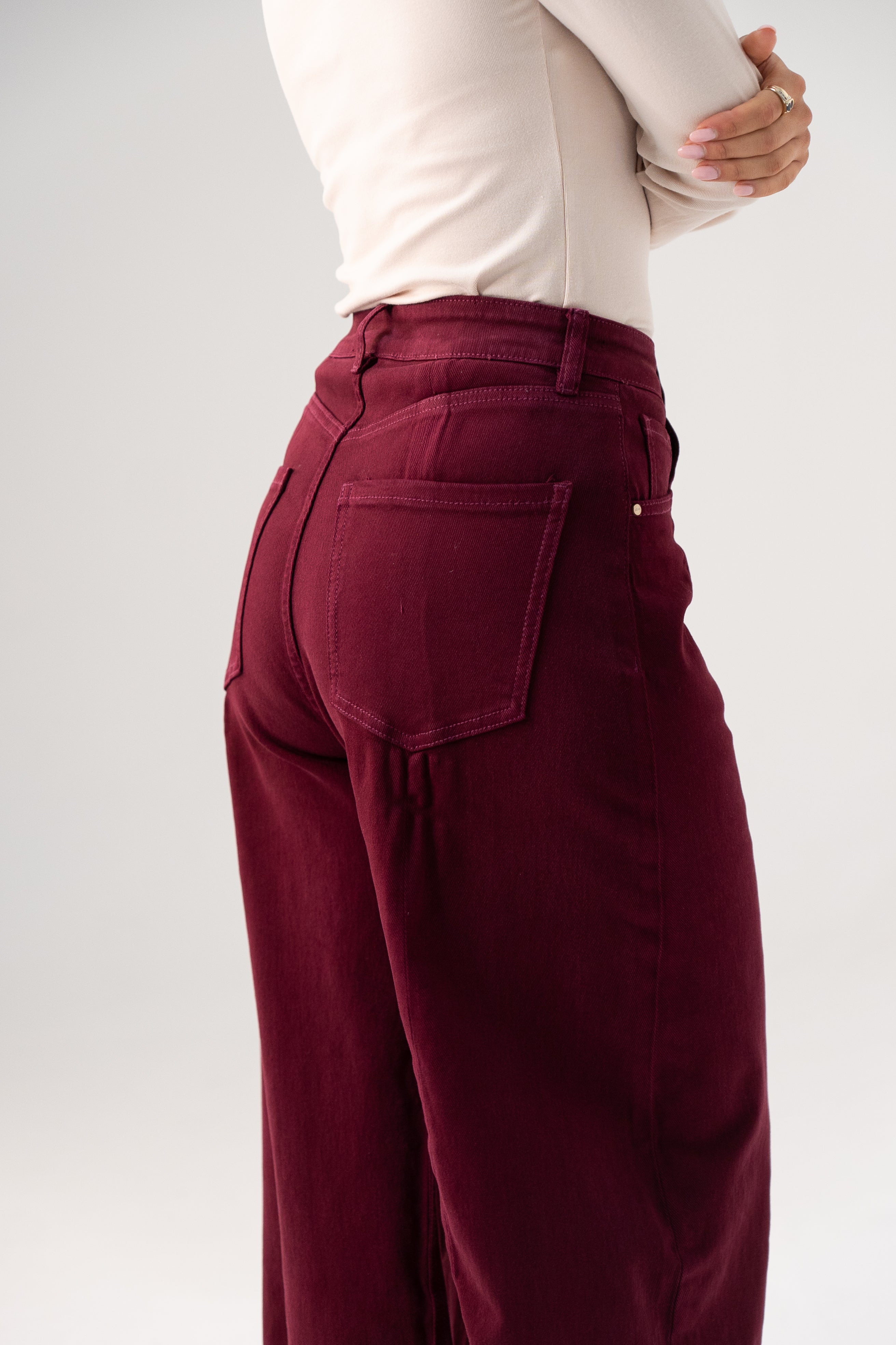 Women's Durable High-Waist Denim Jeans | Stylish Plum Barrel Fit Trousers 1