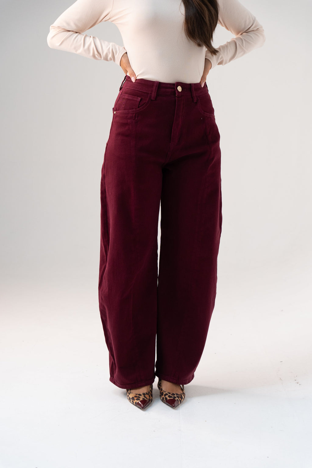 Women's Durable High-Waist Denim Jeans | Stylish Plum Barrel Fit Trousers 3