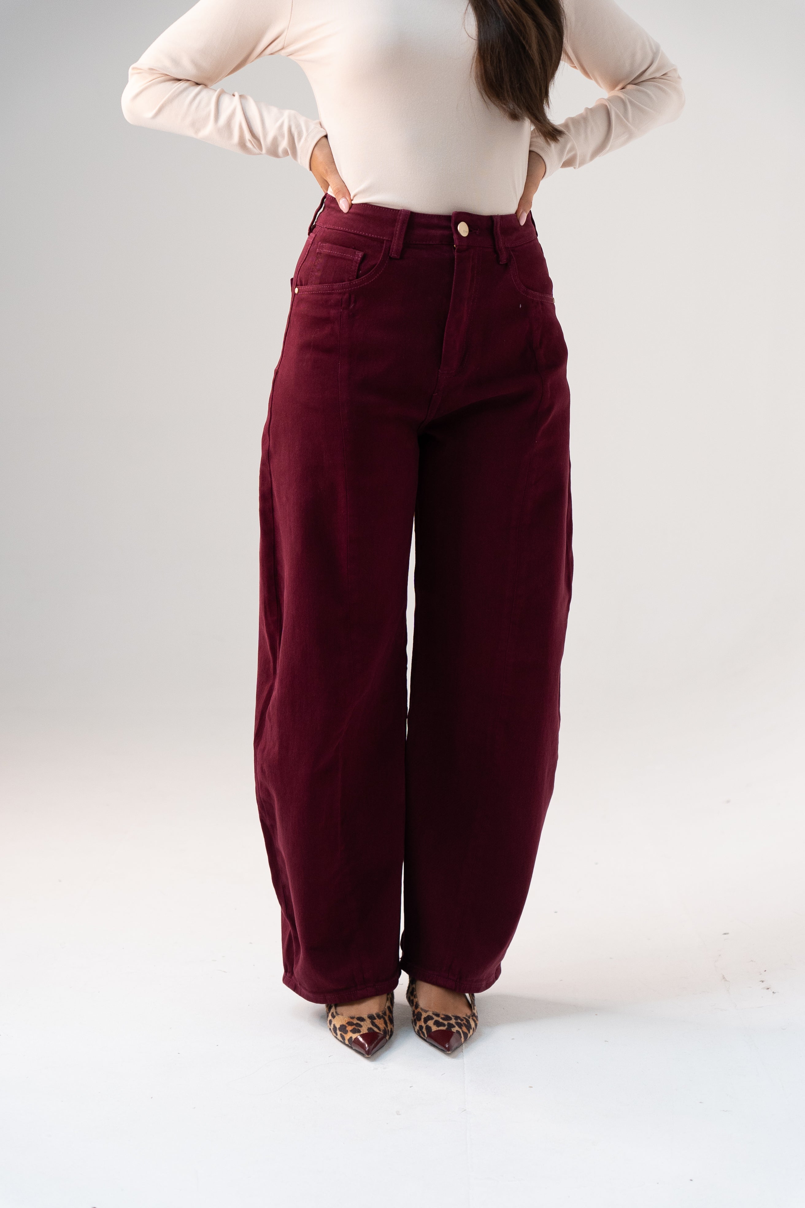 Women's Durable High-Waist Denim Jeans | Stylish Plum Barrel Fit Trousers 3