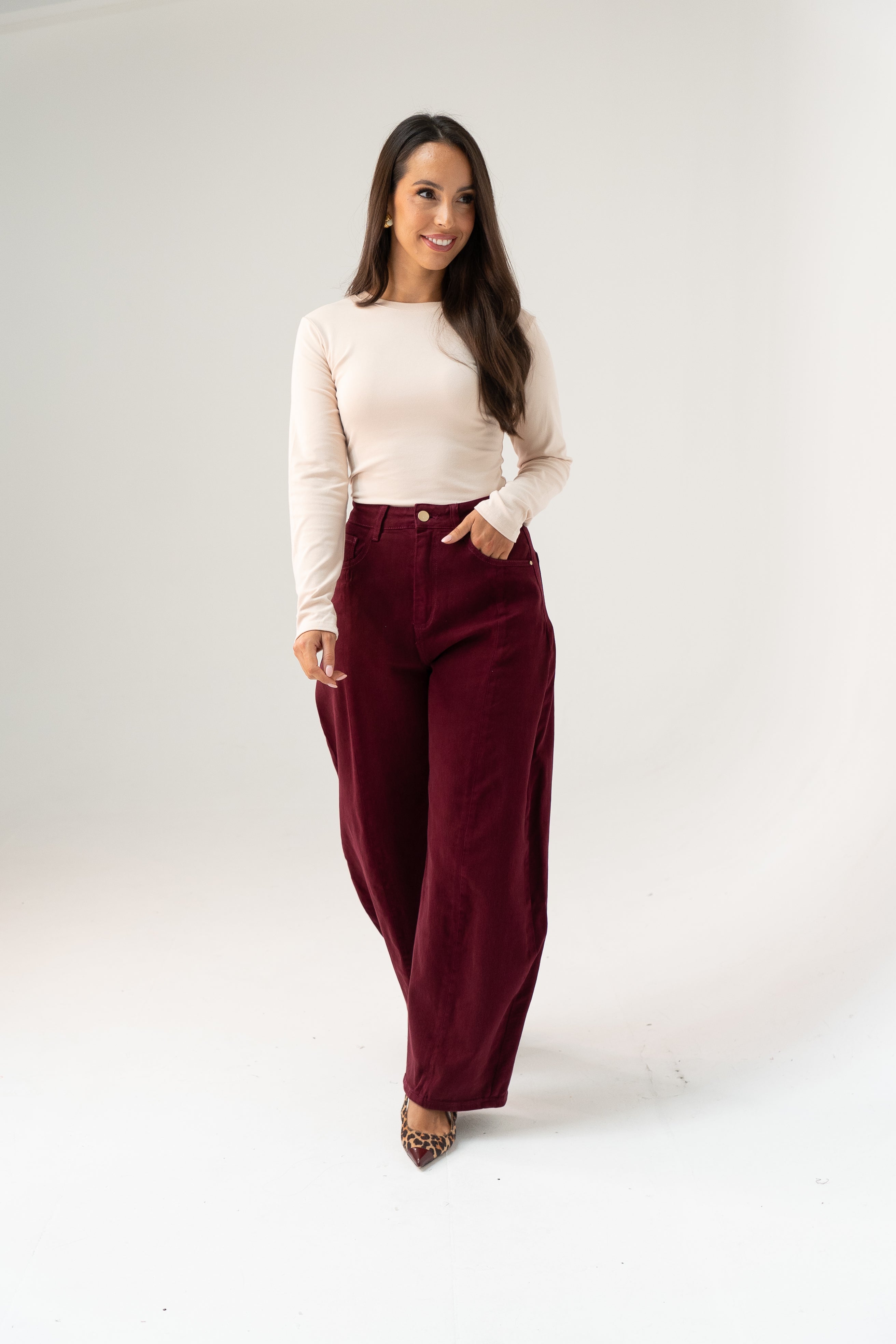 Women's Durable High-Waist Denim Jeans | Stylish Plum Barrel Fit Trousers 4