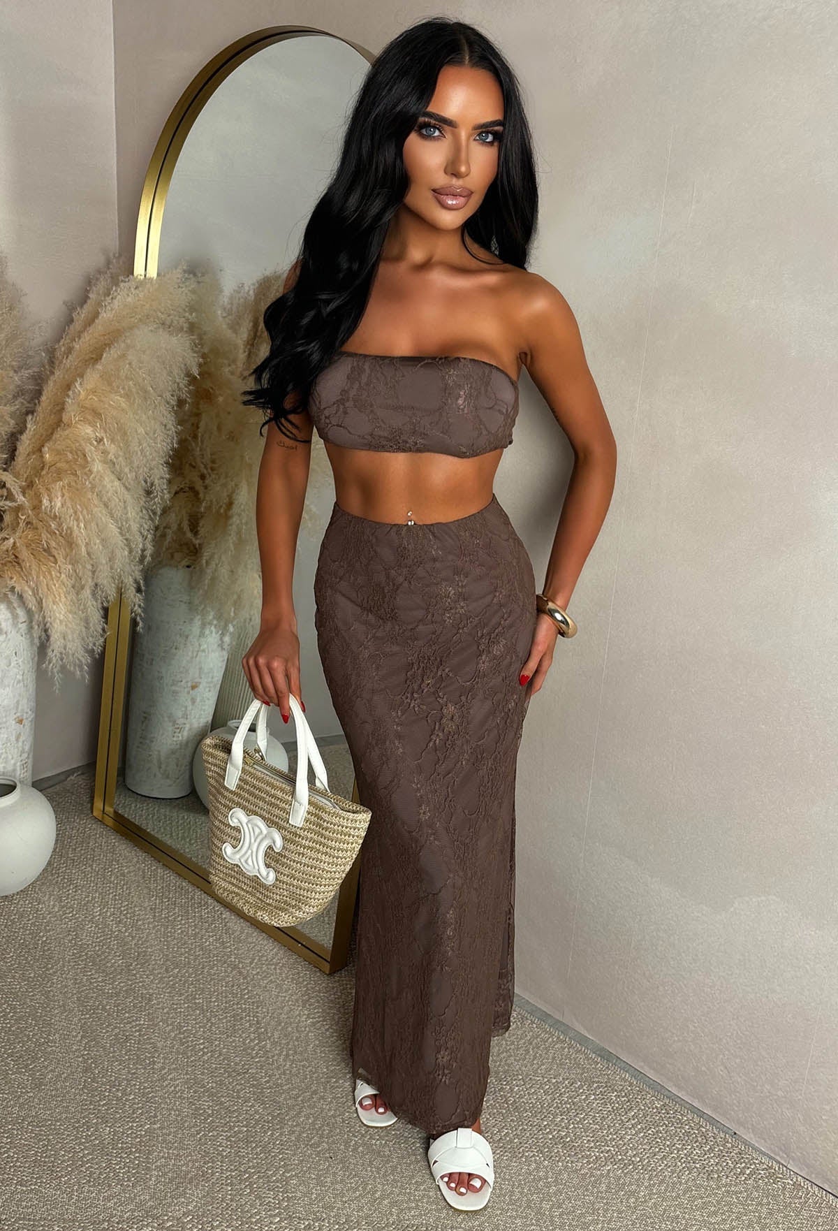 Women's Elegant Lace Co-Ord Set | Chic Bandeau Top & Maxi Skirt 2