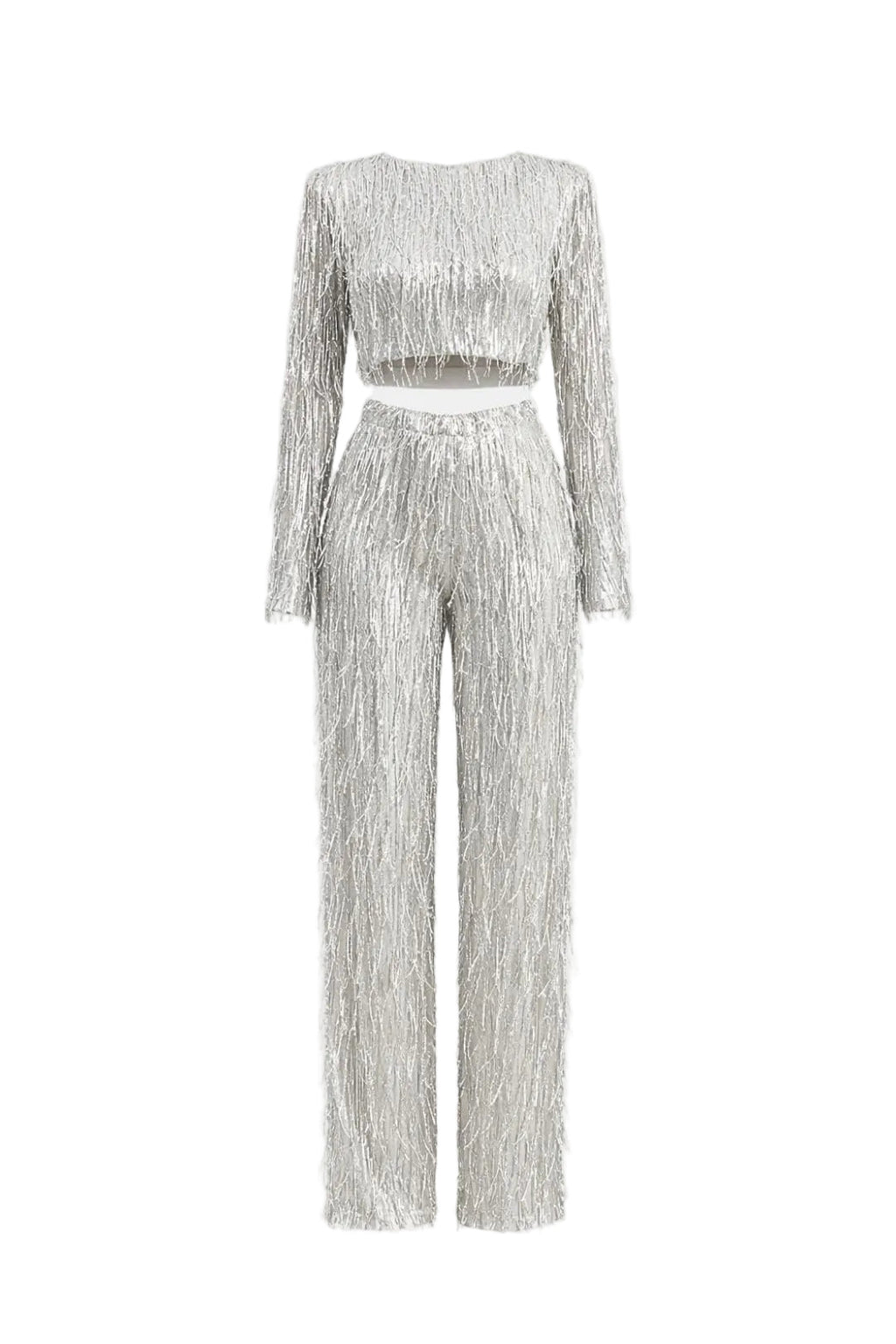Women's Fringe Loungewear Set | Stylish Cropped Top and Straight Leg Trousers 0