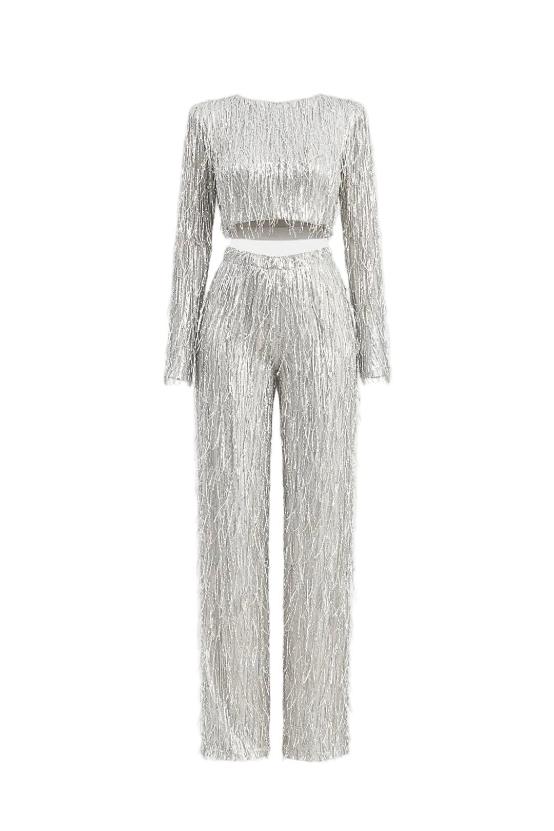 Women's Fringe Loungewear Set | Stylish Cropped Top and Straight Leg Trousers 0