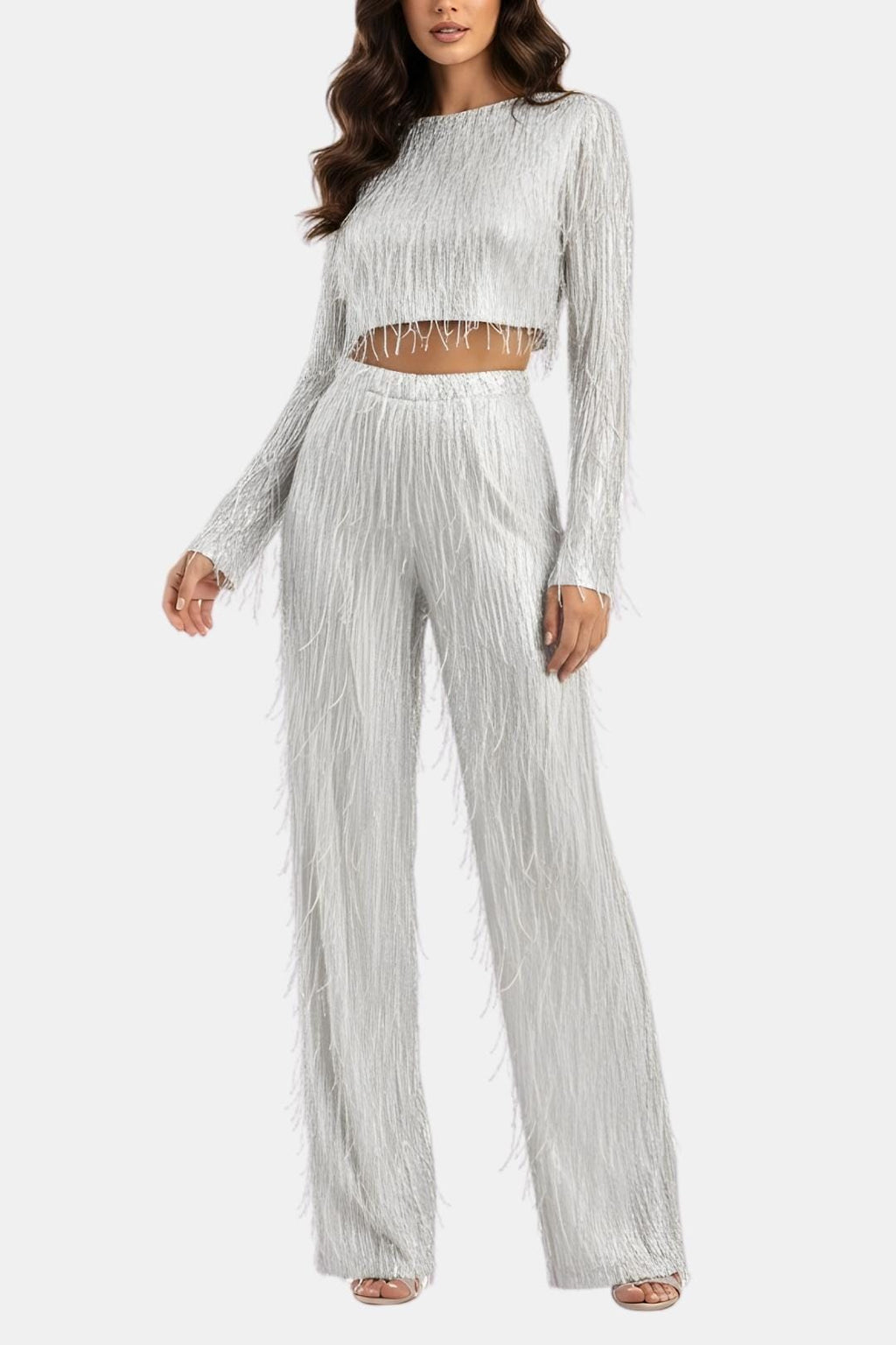 Women's Fringe Loungewear Set | Stylish Cropped Top and Straight Leg Trousers 1