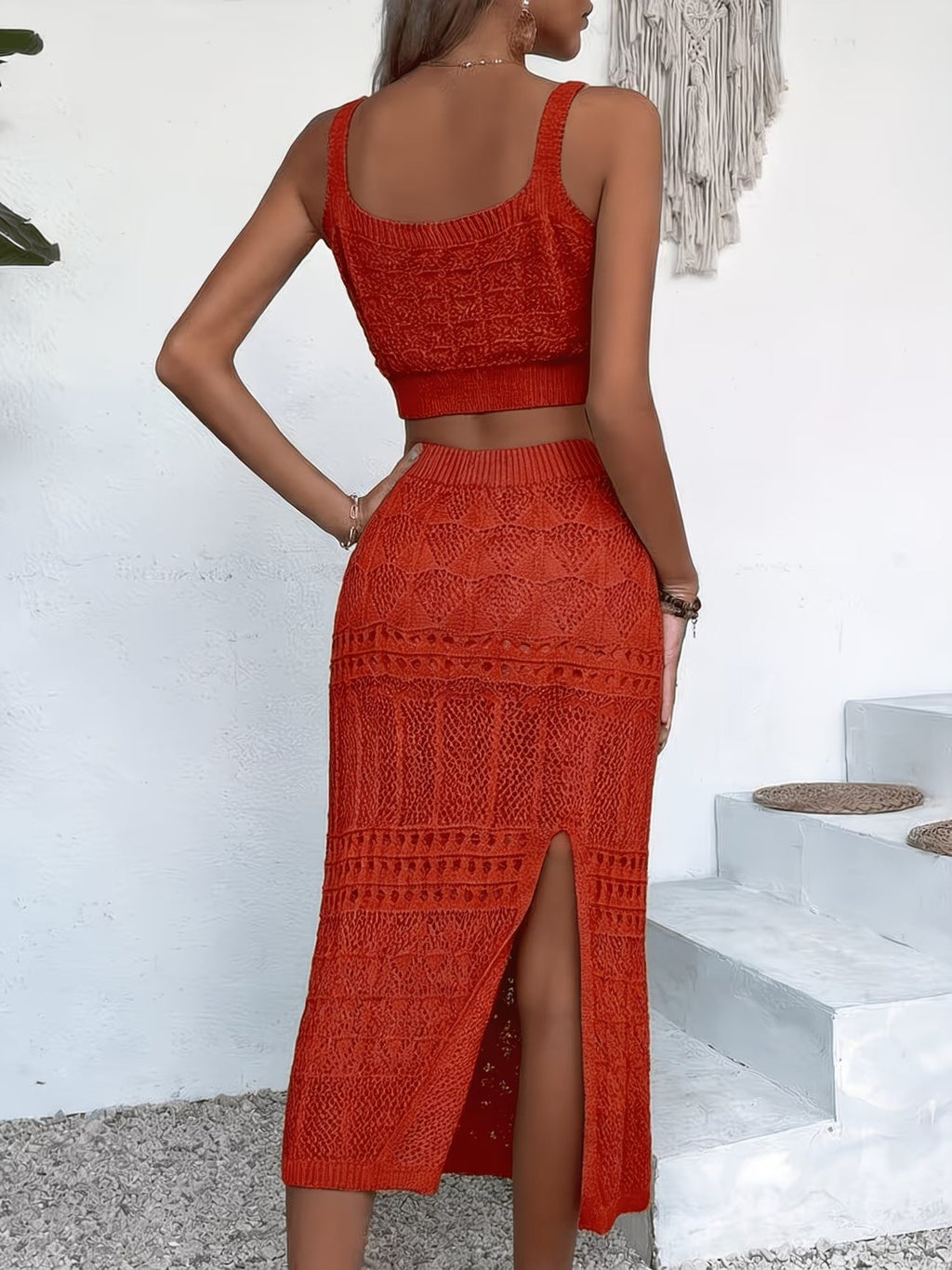 Women's Knitted Two Piece Set | Fitted Crop Top and High-Waisted Midi Skirt | Stylish Co Ord Set 1