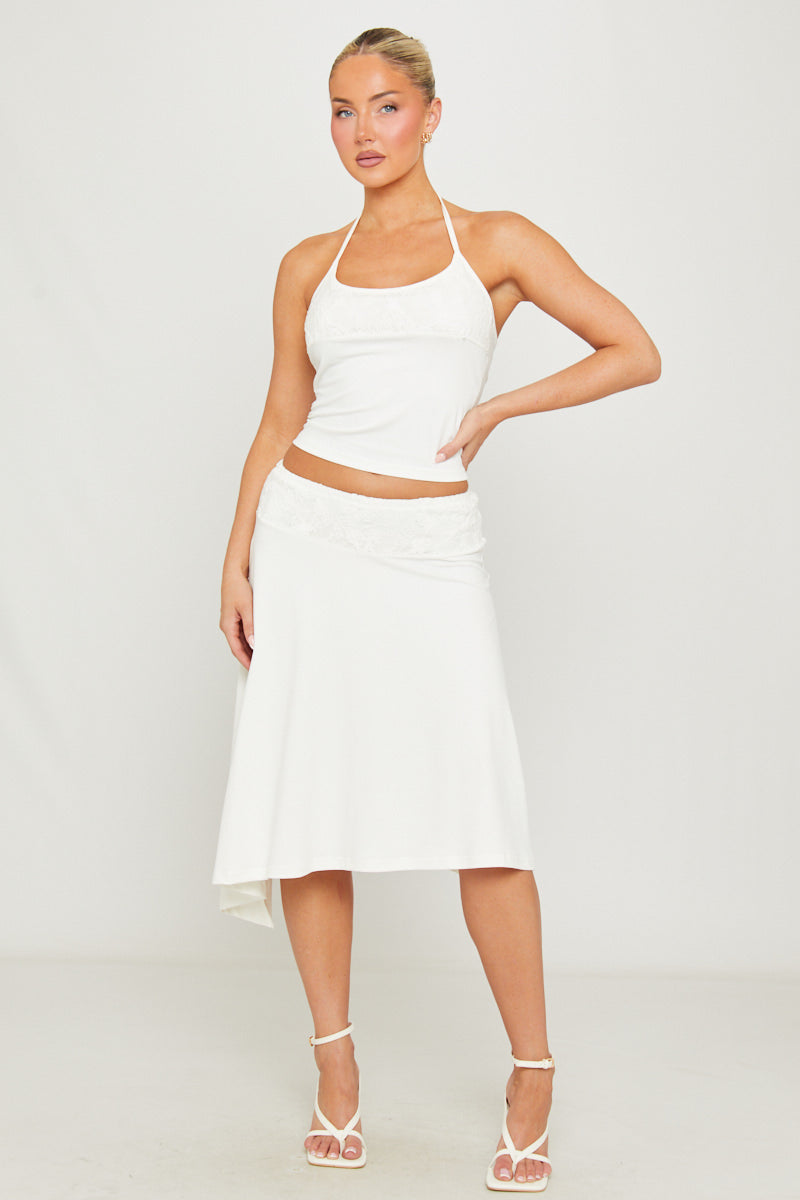 Women's Lace Embroidered Co-Ord Set | Elegant Halter Top and Midi Skirt for Summer 0