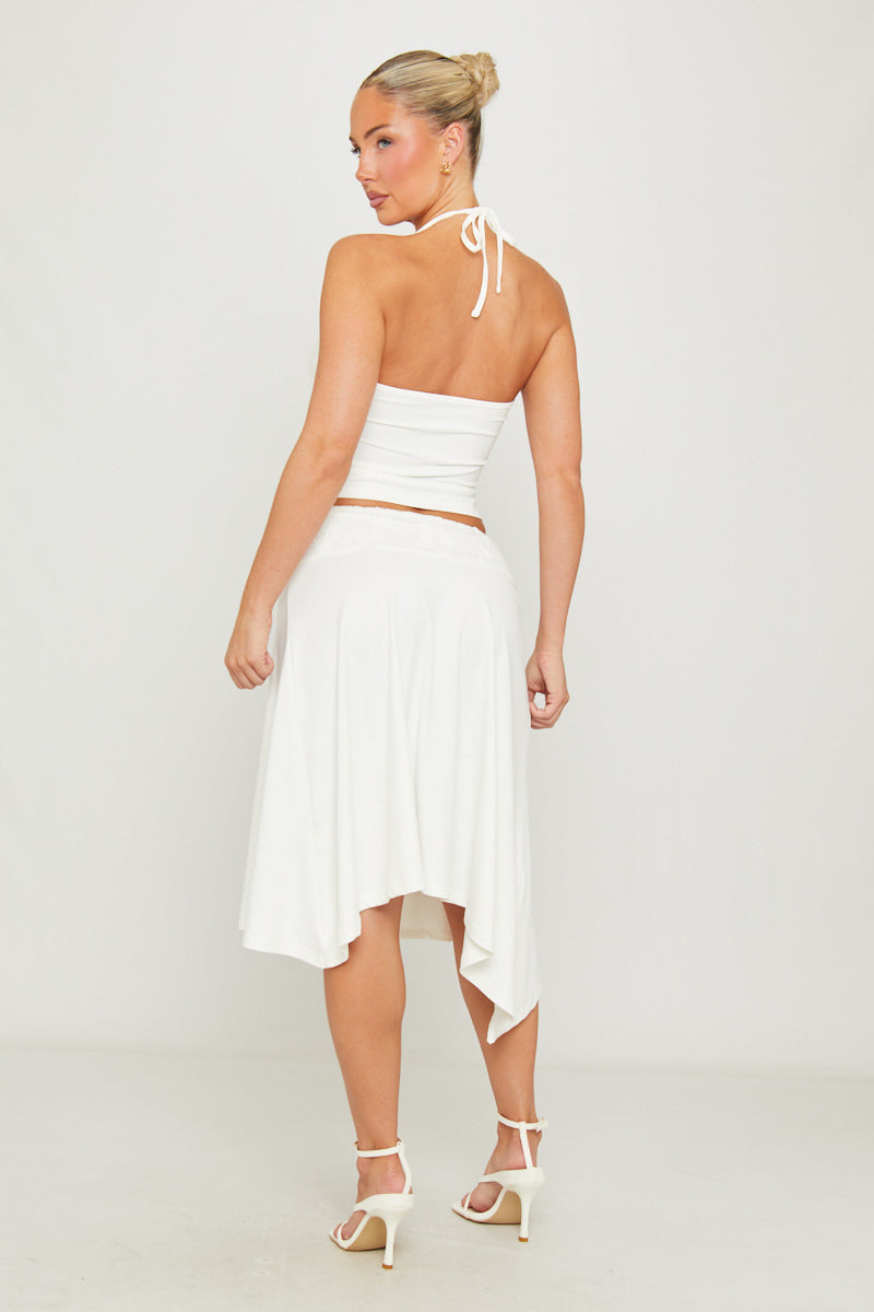 Women's Lace Embroidered Co-Ord Set | Elegant Halter Top and Midi Skirt for Summer 2
