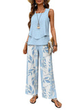 Women's Leaf Print Loungewear Set | Chic Sleeveless Top and Wide-Leg Pants 0