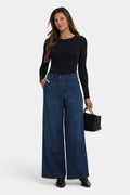 Women's Lightweight Denim Wide Leg Jeans | Flattering High Rise Casual Trousers 0