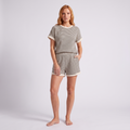 Women's Lightweight Knit Co-Ord Set | Relaxed Striped Short-Sleeve Top & Shorts 0