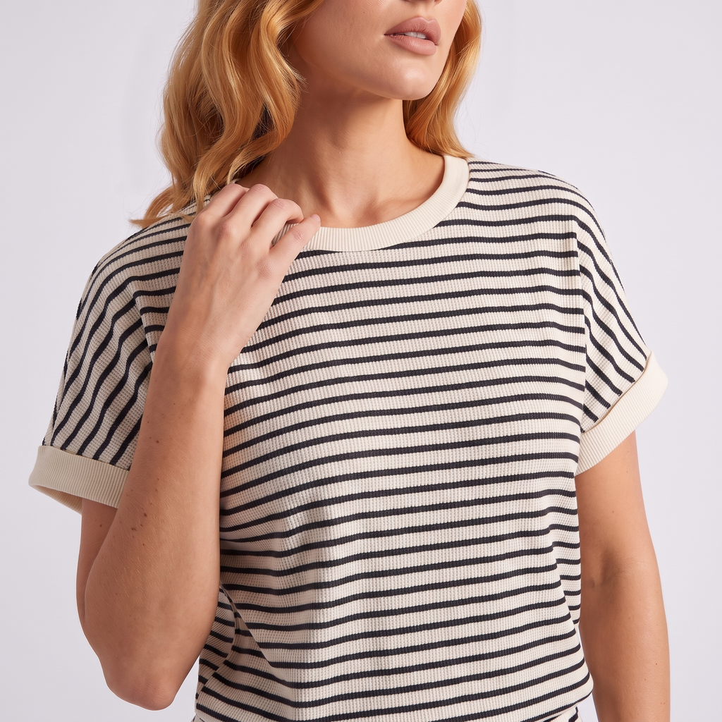Women's Lightweight Knit Co-Ord Set | Relaxed Striped Short-Sleeve Top & Shorts 1