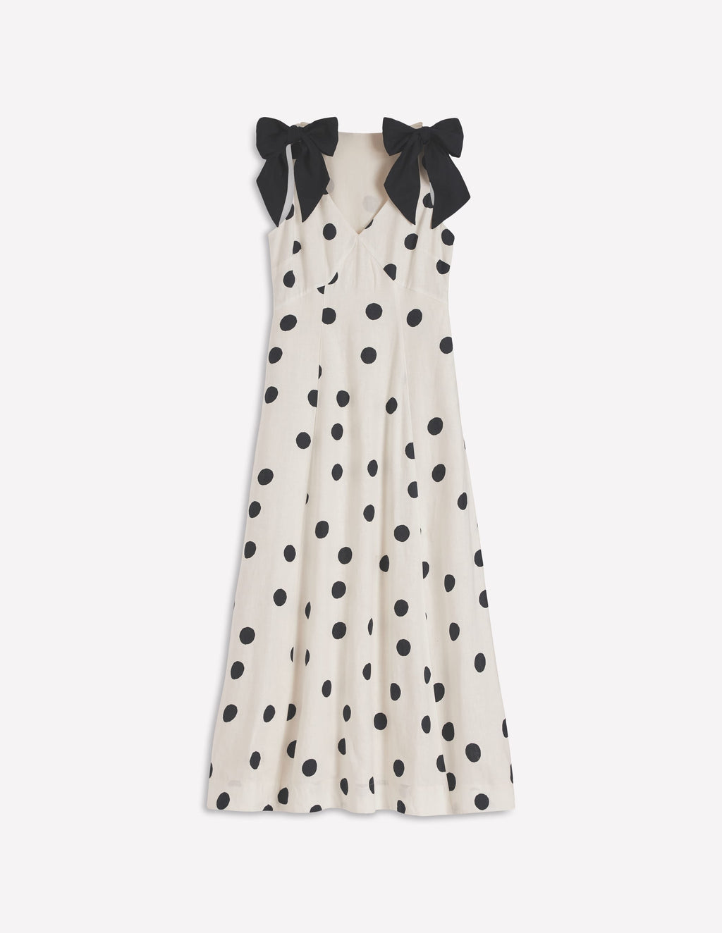 Women's Lightweight Polka Dot Linen Dress | Elegant Empire Line Summer Dress with Detachable Shoulder Bows 6