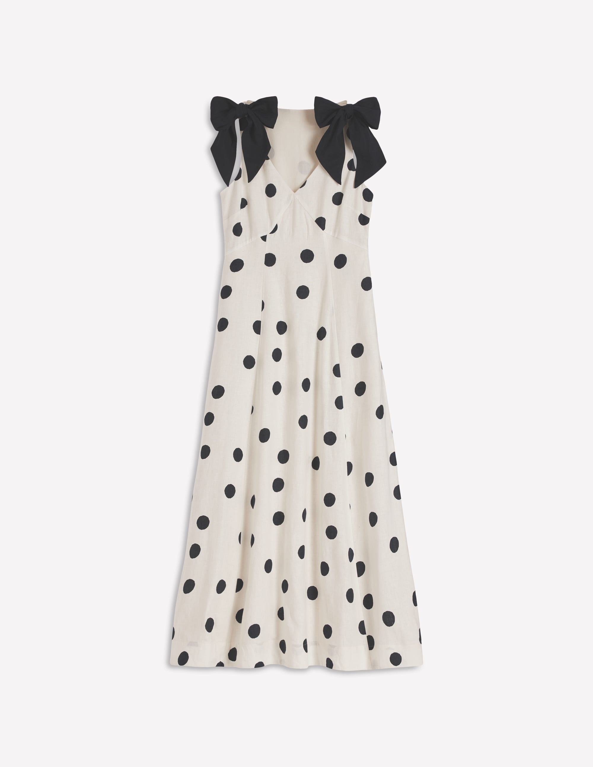 Women's Lightweight Polka Dot Linen Dress | Elegant Empire Line Summer Dress with Detachable Shoulder Bows 6