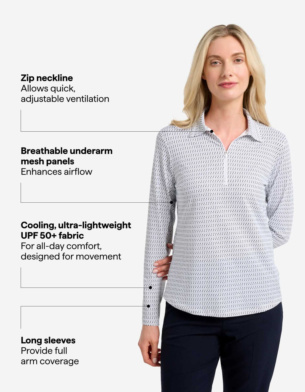 Women's Lightweight UPF 50+ Zip Polo Shirt | Relaxed Fit Breathable Golf Shirt 2