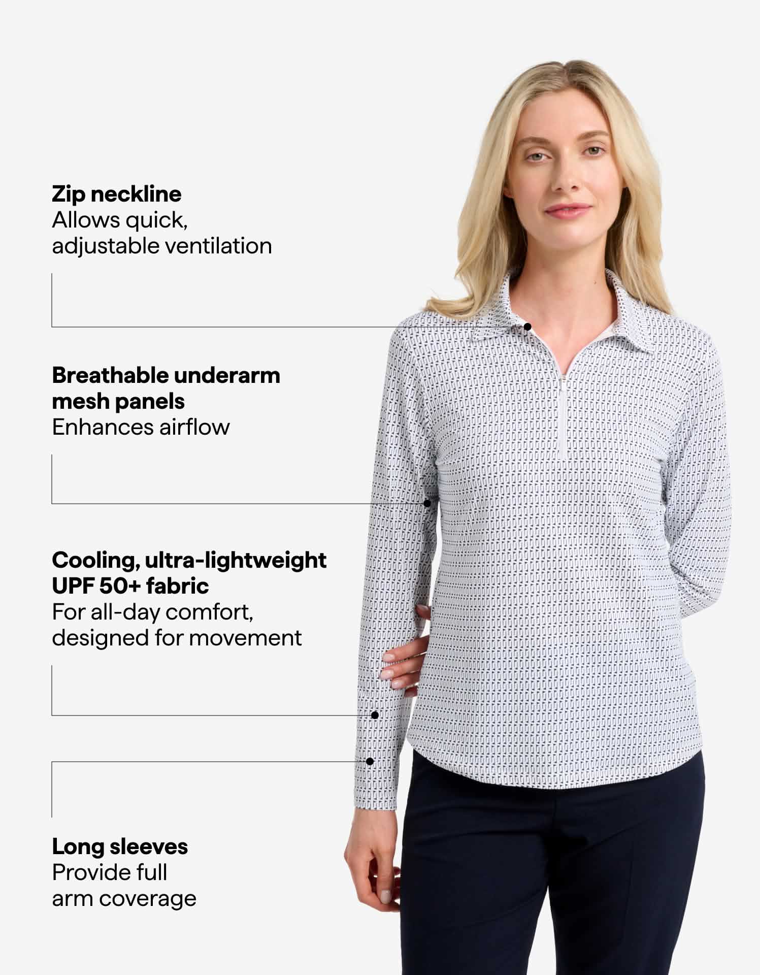 Women's Lightweight UPF 50+ Zip Polo Shirt | Relaxed Fit Breathable Golf Shirt 2
