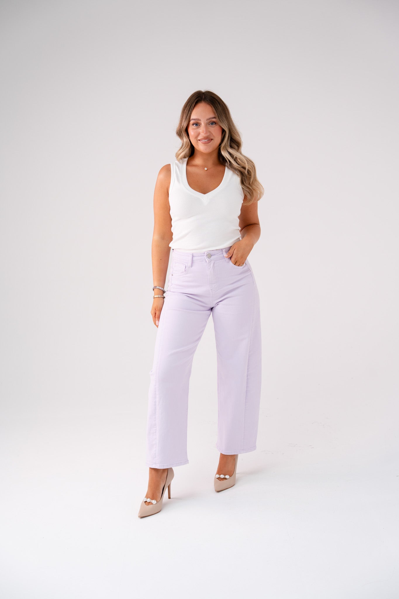 Women's Lilac Denim Carrot Barrel Jeans | High-Waist Stylish Fit Casual Pants 1
