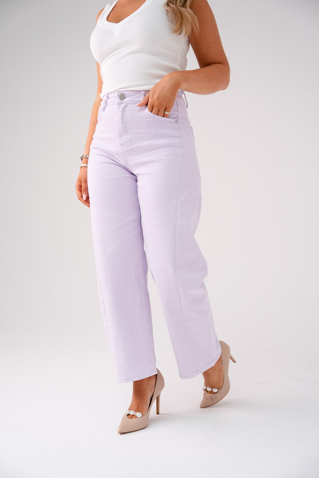 Women's Lilac Denim Carrot Barrel Jeans | High-Waist Stylish Fit Casual Pants 6