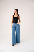 Women's Mid Wash Denim Jeans | High-Waisted Wide Leg Trousers for Everyday Wear 0